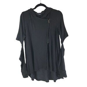 Terez Womens Hoodie Asymmetric Long Hi Low Hem Sleeve Cutouts Thumbholes Black S